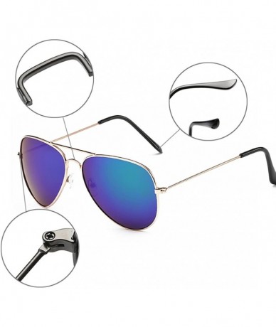 Wrap Classic Aviator Flat Lens Sunglasses For Women And Men Metal Frame - Gold Frame/Green Mirrored Lens - C518HCHAOIQ $17.04