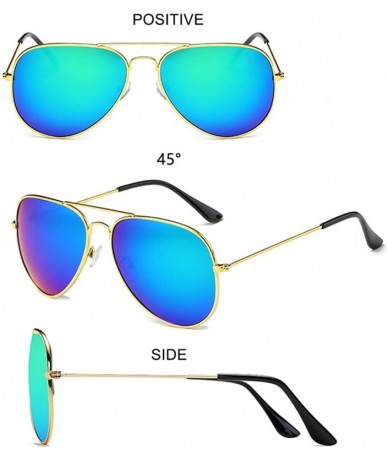 Wrap Classic Aviator Flat Lens Sunglasses For Women And Men Metal Frame - Gold Frame/Green Mirrored Lens - C518HCHAOIQ $17.04