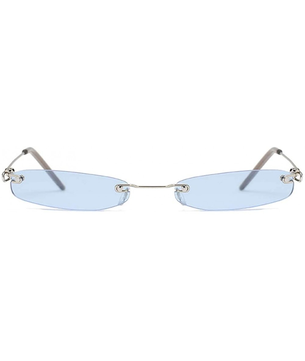 Rimless Vintage Rimless Slim Narrow Small Sunglasses Candy Colored Fashion Eyewear - Blue - C018RMCDLD7 $26.10