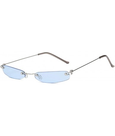 Rimless Vintage Rimless Slim Narrow Small Sunglasses Candy Colored Fashion Eyewear - Blue - C018RMCDLD7 $26.10