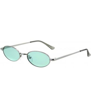 Oval Skinny Oval Metal Frame Sunglasses Womens Trendy Fashion Color Lens UV 400 - Silver (Green) - CJ18QLK4OOR $20.57