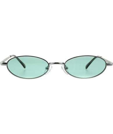 Oval Skinny Oval Metal Frame Sunglasses Womens Trendy Fashion Color Lens UV 400 - Silver (Green) - CJ18QLK4OOR $20.57