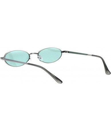 Oval Skinny Oval Metal Frame Sunglasses Womens Trendy Fashion Color Lens UV 400 - Silver (Green) - CJ18QLK4OOR $20.57