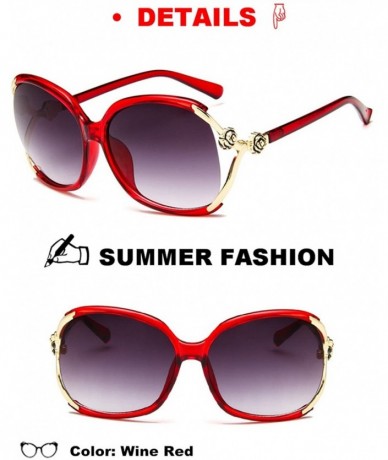 Oversized Sunglasses Women UV Protection Fashion Rimmed Metal Outdoor Travel Summer - Wine Red - CU18G3HK5WU $22.28