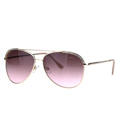 Round Rhinestone Lash Trim Sparkling Bling Womens Officer Style Metal Sunglasses - Rose Gold Pink - CW18QSMQG44 $22.42