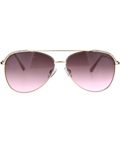 Round Rhinestone Lash Trim Sparkling Bling Womens Officer Style Metal Sunglasses - Rose Gold Pink - CW18QSMQG44 $22.42