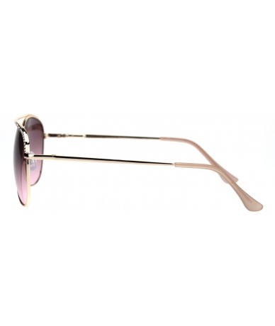 Round Rhinestone Lash Trim Sparkling Bling Womens Officer Style Metal Sunglasses - Rose Gold Pink - CW18QSMQG44 $22.42