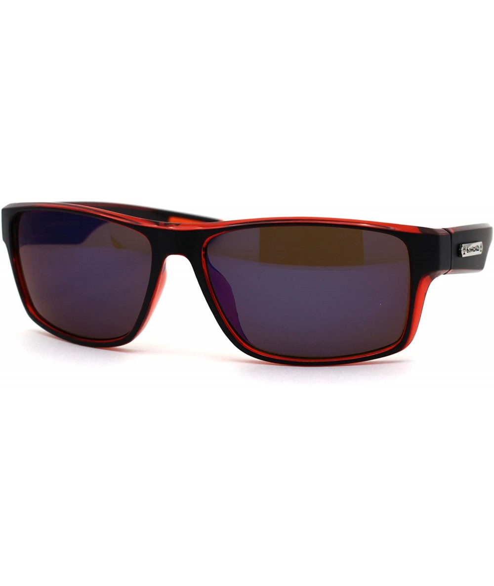 Rectangular Classic 90s Narrow Rectangular Biker Gangster Sunglasses - Matte Black Red Blue Mirror - CE195EDDC69 $23.04