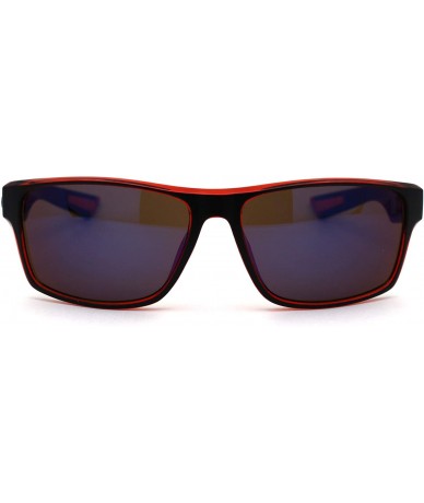 Rectangular Classic 90s Narrow Rectangular Biker Gangster Sunglasses - Matte Black Red Blue Mirror - CE195EDDC69 $23.04