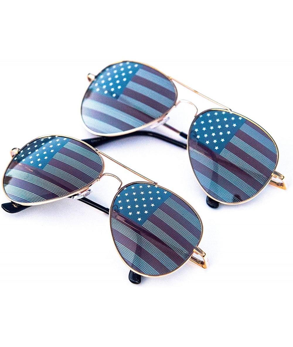 Aviator American Flag Mirror Novelty Decorative Sunglasses - 2- Gold&gold Frames -Blue Gift Box - CR11O2QCPR1 $24.40