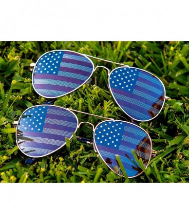 Aviator American Flag Mirror Novelty Decorative Sunglasses - 2- Gold&gold Frames -Blue Gift Box - CR11O2QCPR1 $24.40