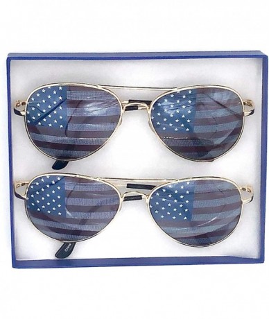 Aviator American Flag Mirror Novelty Decorative Sunglasses - 2- Gold&gold Frames -Blue Gift Box - CR11O2QCPR1 $24.40