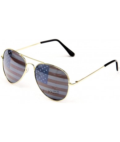 Aviator American Flag Mirror Novelty Decorative Sunglasses - 2- Gold&gold Frames -Blue Gift Box - CR11O2QCPR1 $24.40