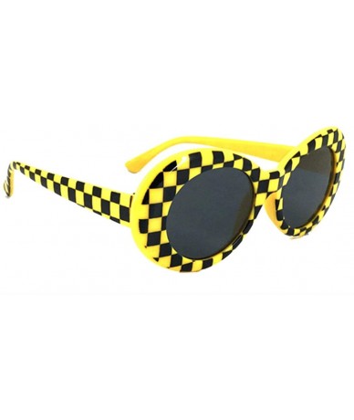 Oversized Oval Round Retro Sunglasses Color Tint or Smoke Lenses - Yellow Checkerboard - CU1850GN30K $15.71