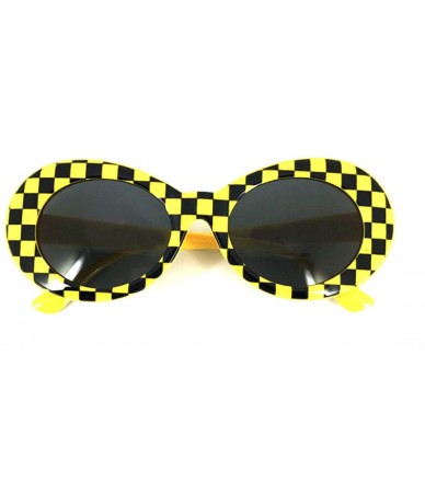 Oversized Oval Round Retro Sunglasses Color Tint or Smoke Lenses - Yellow Checkerboard - CU1850GN30K $15.71