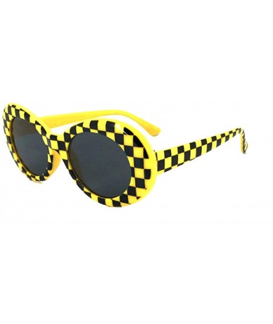 Oversized Oval Round Retro Sunglasses Color Tint or Smoke Lenses - Yellow Checkerboard - CU1850GN30K $15.71