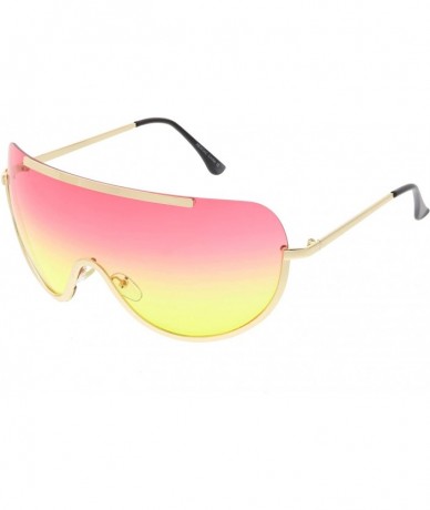 Rimless Oversize Semi Rimless Metal Trim Gradient Colored Mono Lens Shield Sunglasses 65mm - Gold / Red Yellow - CC186TNNQWS ...