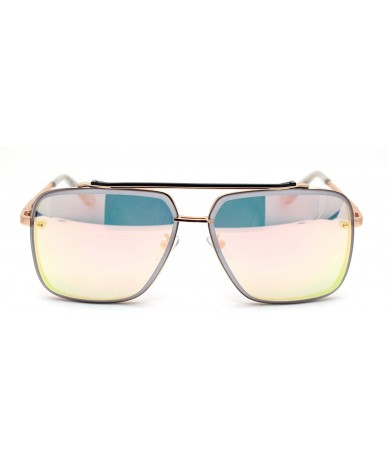 Rectangular Thick Bevel Exposed Lens Rectangular Mob Racer Sunglasses - Gold Peach Mirror - C818WTMCXT3 $23.33