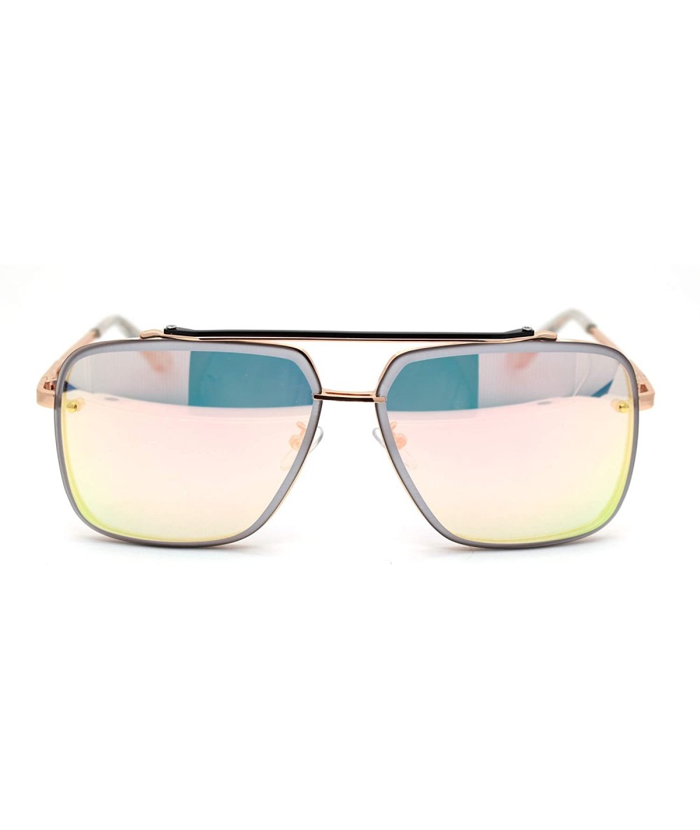 Rectangular Thick Bevel Exposed Lens Rectangular Mob Racer Sunglasses - Gold Peach Mirror - C818WTMCXT3 $23.33