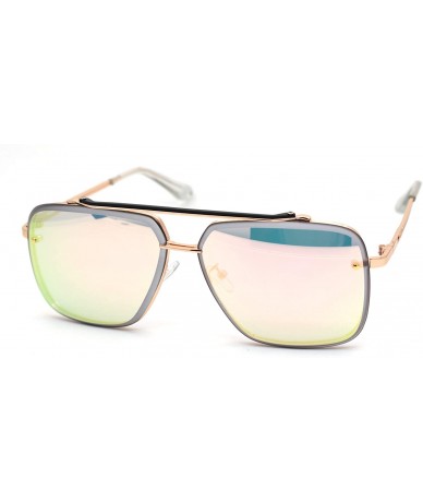 Rectangular Thick Bevel Exposed Lens Rectangular Mob Racer Sunglasses - Gold Peach Mirror - C818WTMCXT3 $23.33