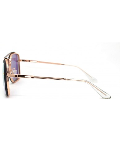 Rectangular Thick Bevel Exposed Lens Rectangular Mob Racer Sunglasses - Gold Peach Mirror - C818WTMCXT3 $23.33