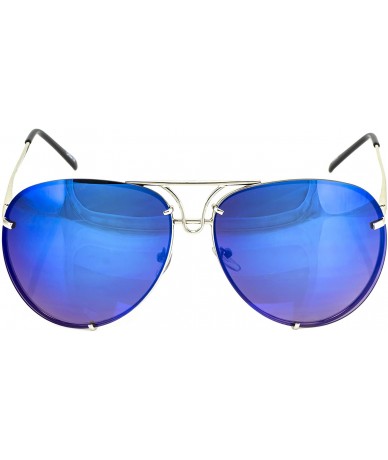 Oval Aviator Poshe Oceanic Lens Twirl Metal Design Frames Sunglasses - Silver - Blue Mirror - C012NZI1AK0 $20.34