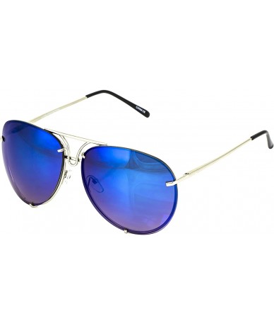 Oval Aviator Poshe Oceanic Lens Twirl Metal Design Frames Sunglasses - Silver - Blue Mirror - C012NZI1AK0 $20.34