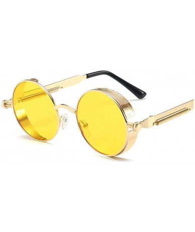 Goggle Classic Gothic Steampunk Sunglasses Women Vintage Round Metal Frame Sun Glasses UV400 - Gold Yellow - CD19853UALZ $49.59