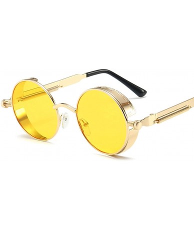 Goggle Classic Gothic Steampunk Sunglasses Women Vintage Round Metal Frame Sun Glasses UV400 - Gold Yellow - CD19853UALZ $49.59