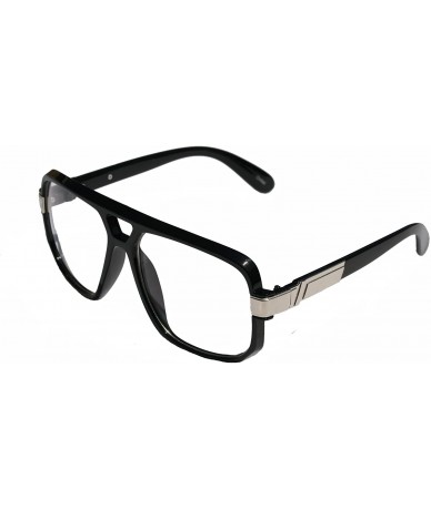 Square Classic Square Frame Plastic Flat Top Aviator Glasses/w Metal Trimming and Clear Lens - CN128EQY4GT $18.77