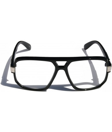 Square Classic Square Frame Plastic Flat Top Aviator Glasses/w Metal Trimming and Clear Lens - CN128EQY4GT $18.77