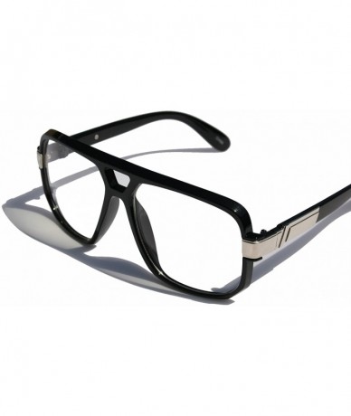 Square Classic Square Frame Plastic Flat Top Aviator Glasses/w Metal Trimming and Clear Lens - CN128EQY4GT $18.77