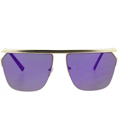 Oversized High Fashion Sunglasses Womens Oversized Flat Top Square Mirror Lens - Gold (Purple Mirror) - C3186GDXENL $22.10