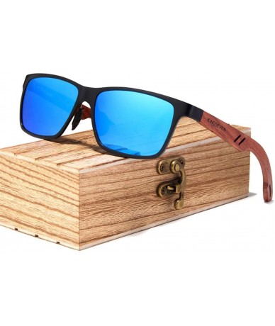 Square Retro Women's Glasses Sunglasses Men Vintage Aluminum Wood Sun Glasses for Men with Wood Case - Gun Bubinga Wood - CP1...