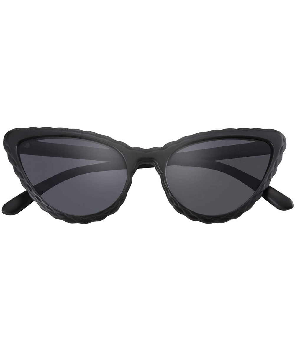 Cat Eye Vintage Cat Eye Sunglasses Women Cute Wave Pattern UV400 B2465 - Black - CG18NM3WQ54 $18.03