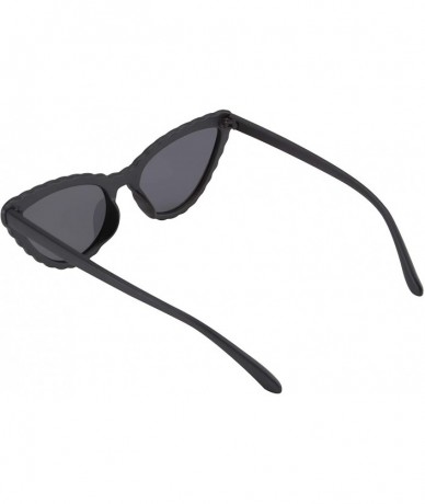 Cat Eye Vintage Cat Eye Sunglasses Women Cute Wave Pattern UV400 B2465 - Black - CG18NM3WQ54 $18.03