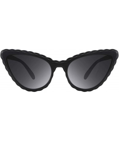 Cat Eye Vintage Cat Eye Sunglasses Women Cute Wave Pattern UV400 B2465 - Black - CG18NM3WQ54 $18.03