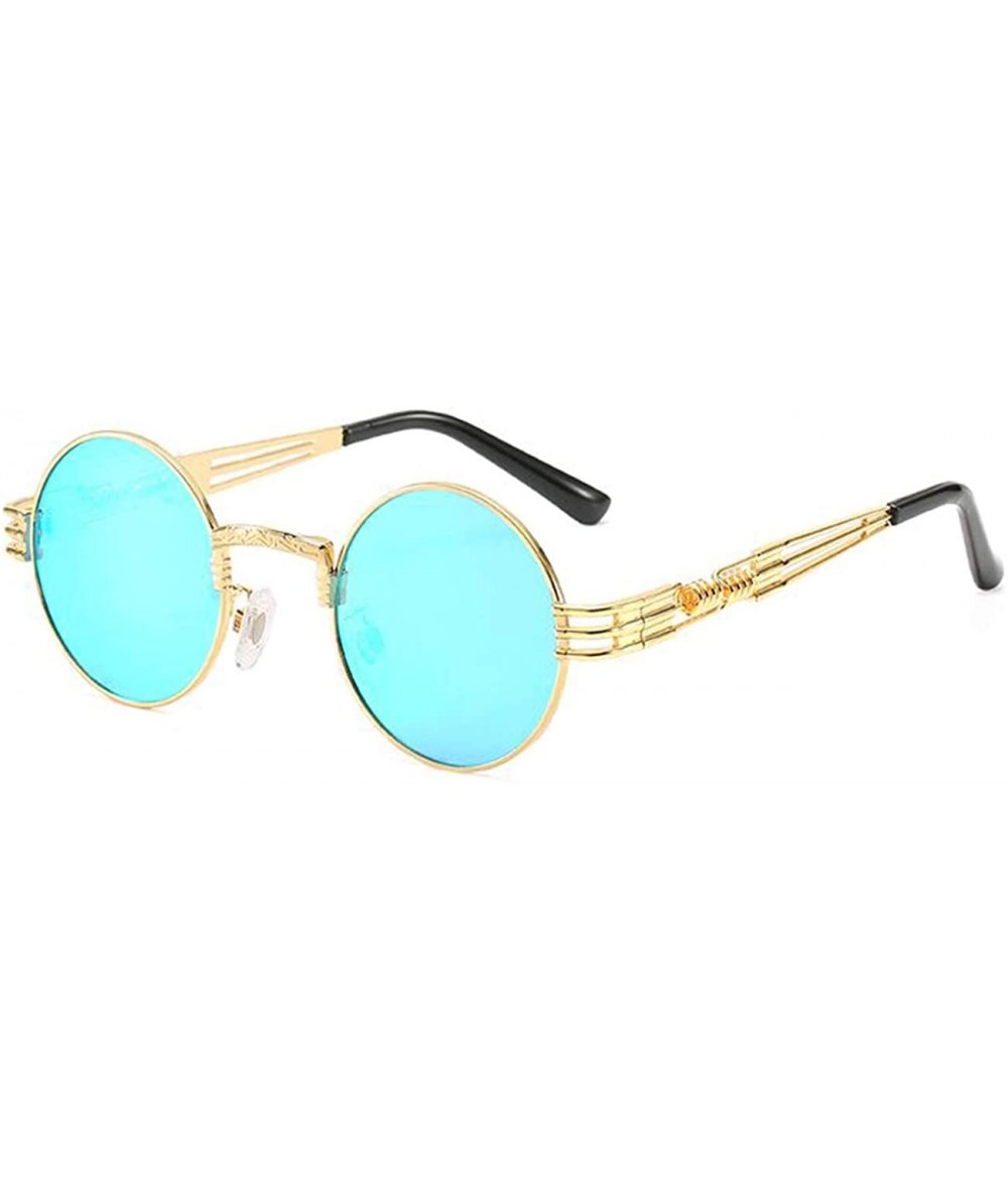 Oval Round Steampunk Sunglasses for Women Men-Classic John Lennon Style- Metal Frame UV Protection 8077 - Blue - C6198OZTXLS ...