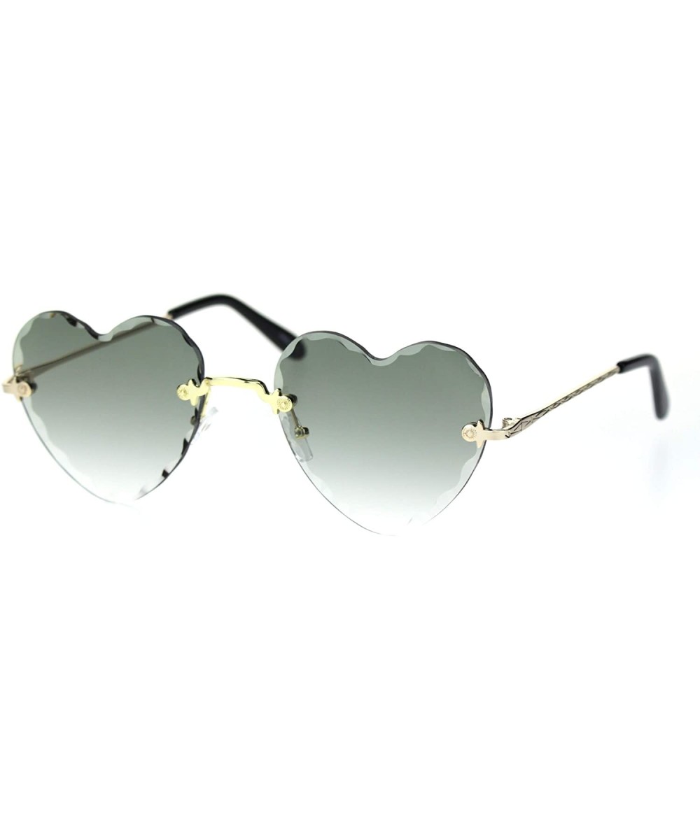 Rimless Womens Diamond Cut Bevel Edge Rimless Heart Sunglasses - Gold Green - CY18SS0N4OC $24.65