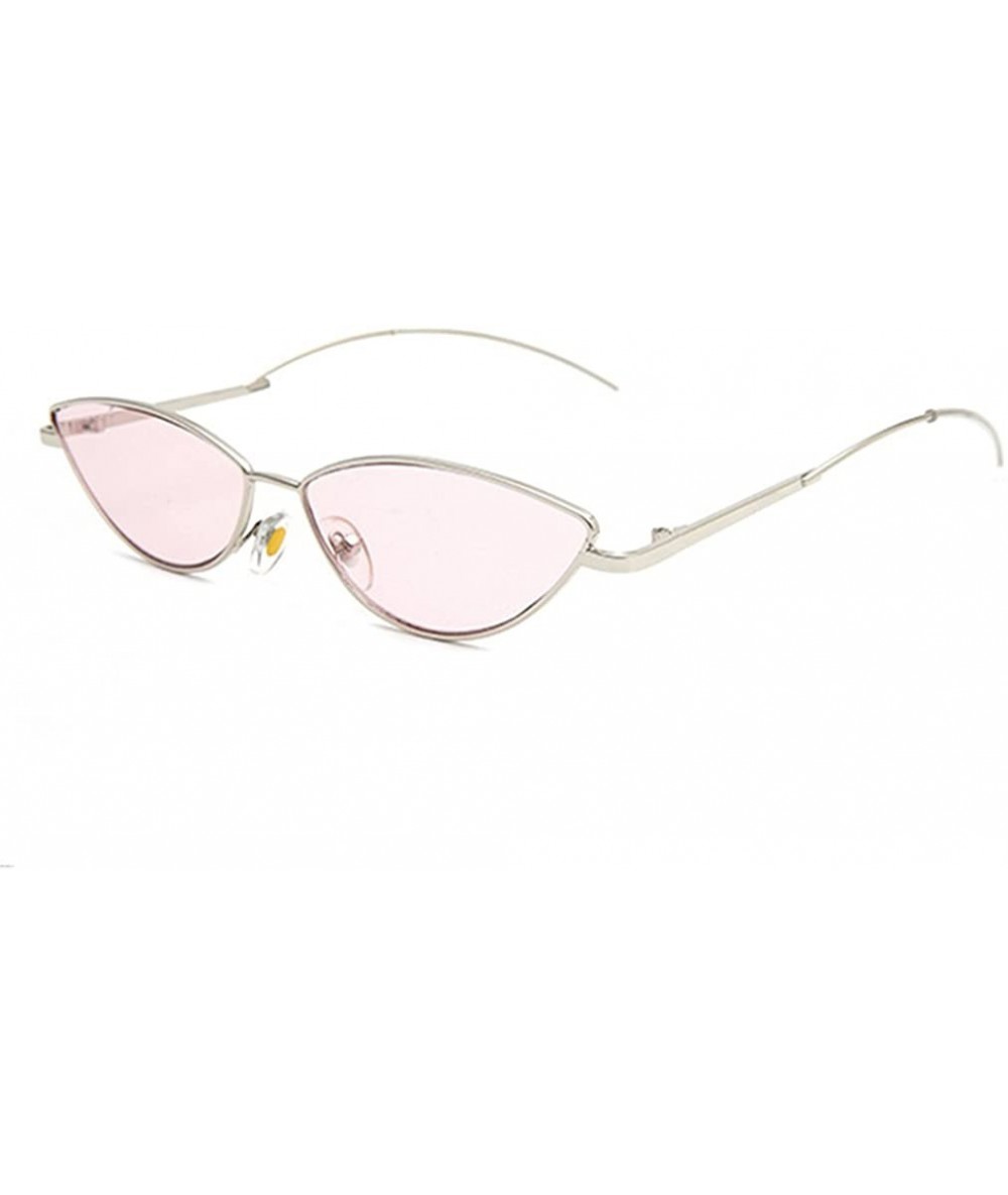 Goggle Vintage Small Women Men Sunglasses Cat Eye Slim Metal Frame Flat Lens - Silver/Pink - CH18EL98ALS $19.42