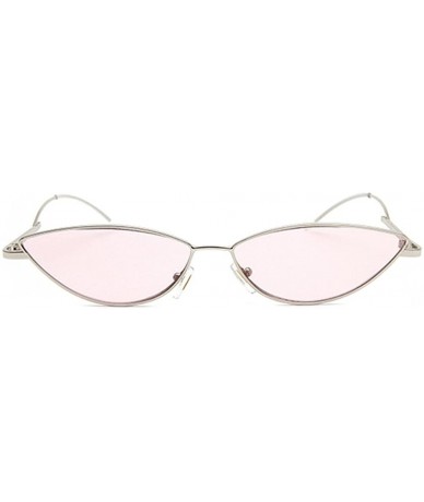 Goggle Vintage Small Women Men Sunglasses Cat Eye Slim Metal Frame Flat Lens - Silver/Pink - CH18EL98ALS $19.42