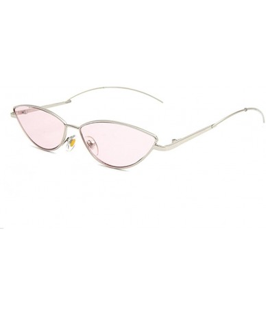 Goggle Vintage Small Women Men Sunglasses Cat Eye Slim Metal Frame Flat Lens - Silver/Pink - CH18EL98ALS $19.42