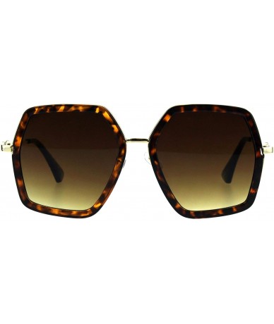 Rectangular Womens Double Rim Polygon Shape Designer Fashion Sunglasses - Tortoise Brown - CD18GRA5EXM $23.16