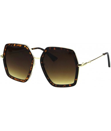 Rectangular Womens Double Rim Polygon Shape Designer Fashion Sunglasses - Tortoise Brown - CD18GRA5EXM $23.16