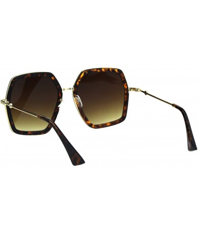 Rectangular Womens Double Rim Polygon Shape Designer Fashion Sunglasses - Tortoise Brown - CD18GRA5EXM $23.16