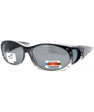 Oval Ombre Oval Frame Black Lens Rhinestones Polarized Fit Over Sunglasses - Gray - CL11YHJ8MTX $22.64