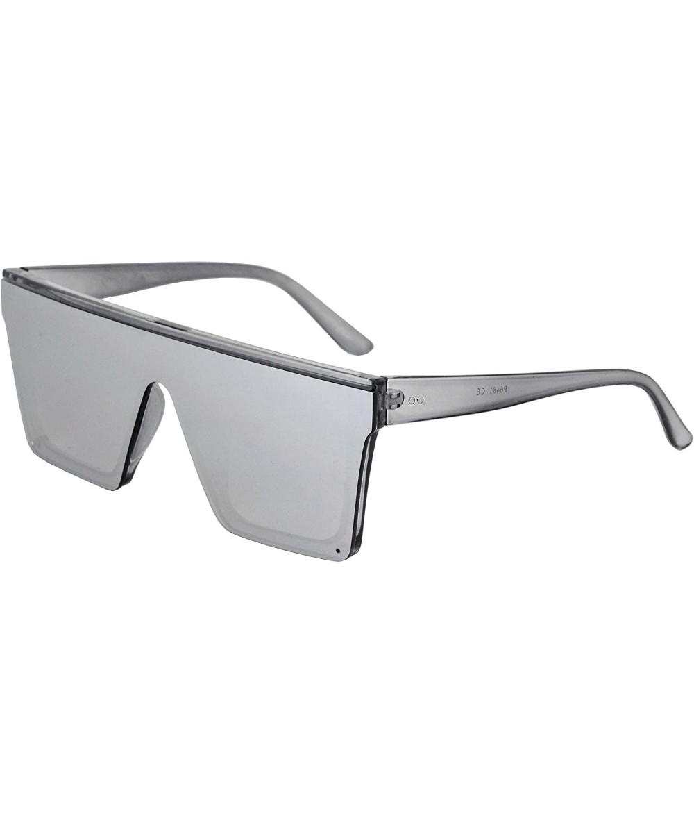 Wrap Fashion Oversized Sunglasses Semi Rimless Aviator - Silver Mirror - CV18T97826E $21.05