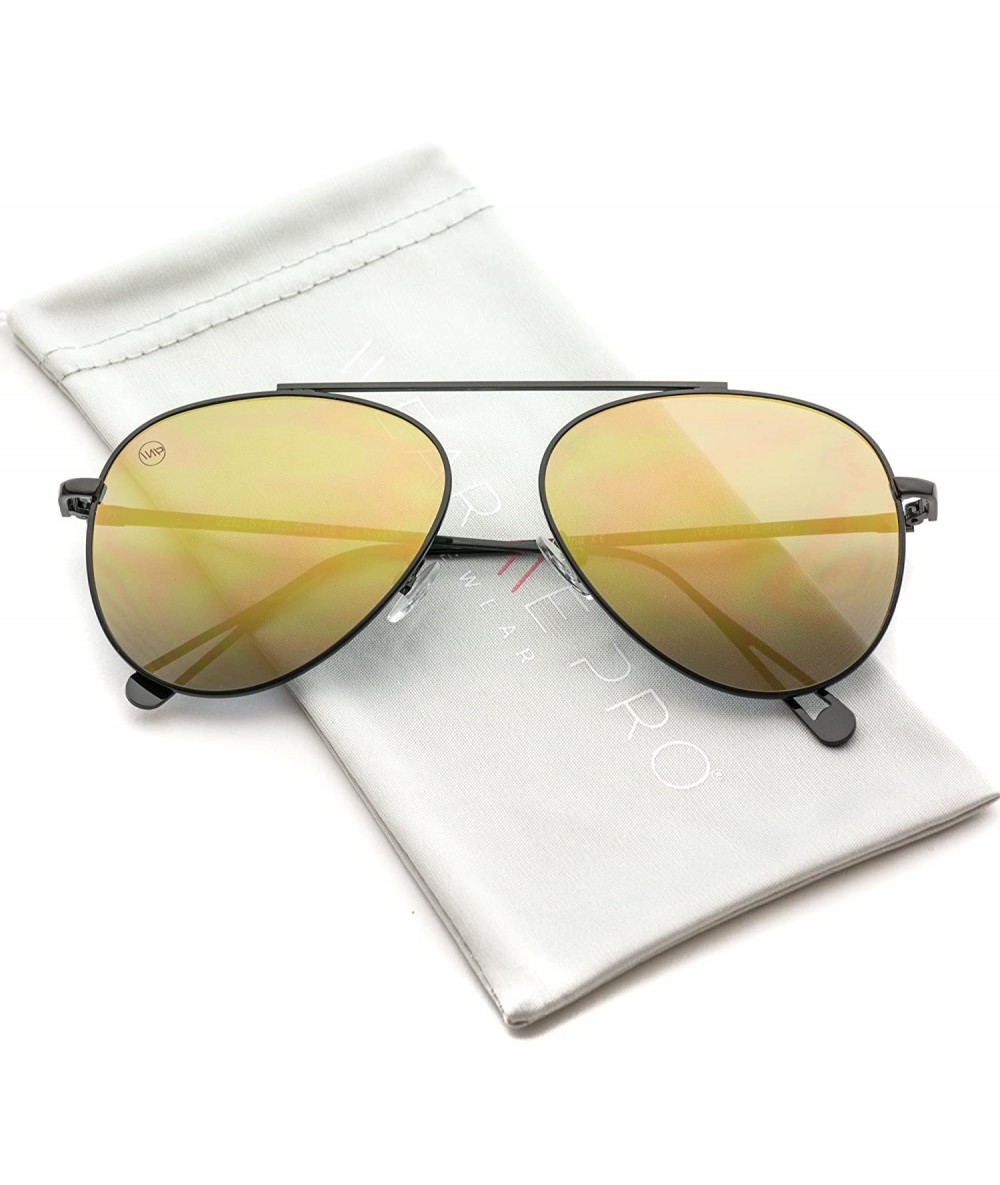 Aviator Top Wire Bridgeless Bar Modern Aviator Pilot Style Sunglasses - Black Frame / Mirror Gold Lens - CB184XLNHI3 $19.91