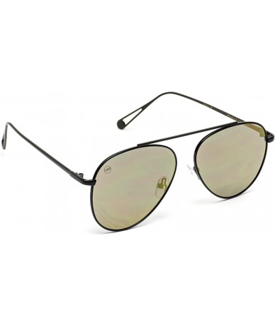 Aviator Top Wire Bridgeless Bar Modern Aviator Pilot Style Sunglasses - Black Frame / Mirror Gold Lens - CB184XLNHI3 $19.91