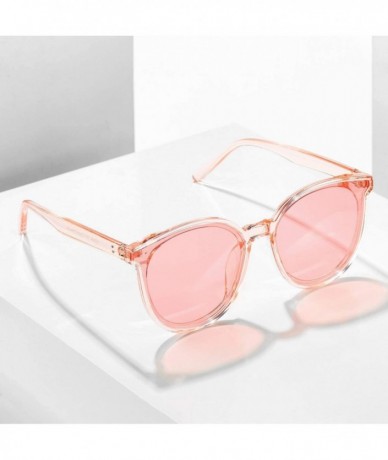 Round Oversized Polarized Sunglasses for Women Men Classic Round Eyeglasses UV400 Protection - Pink - CP1998WH0W0 $28.55